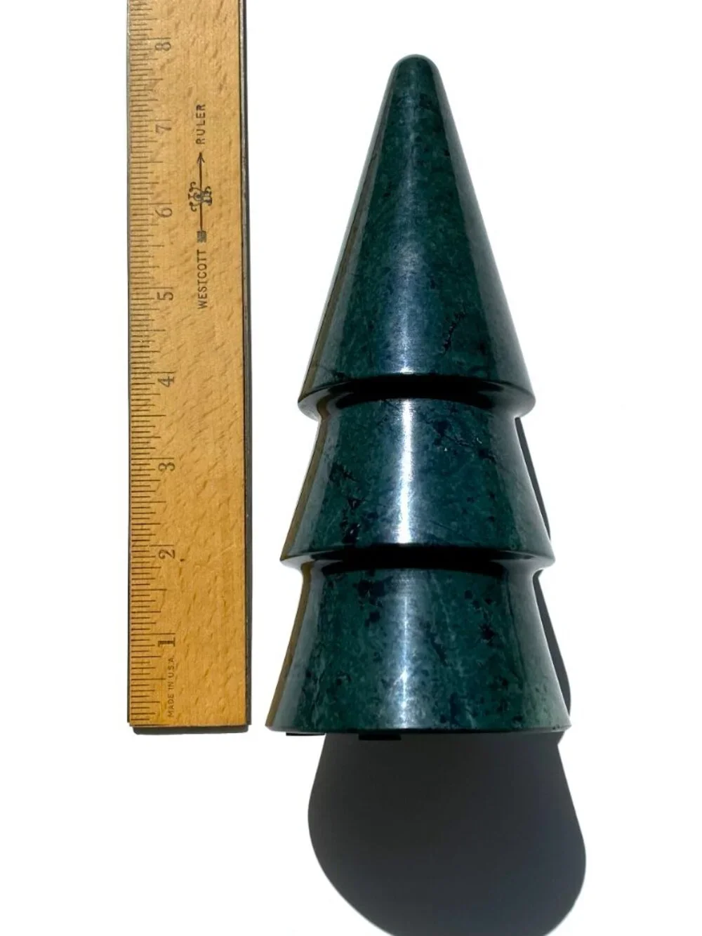 One green marble tree “B”. Modern holiday décor, from Crate & Barrel. NWT.